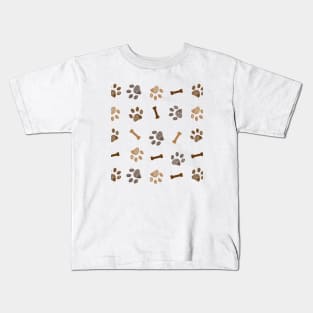 Brown doodle paw print and bone Kids T-Shirt